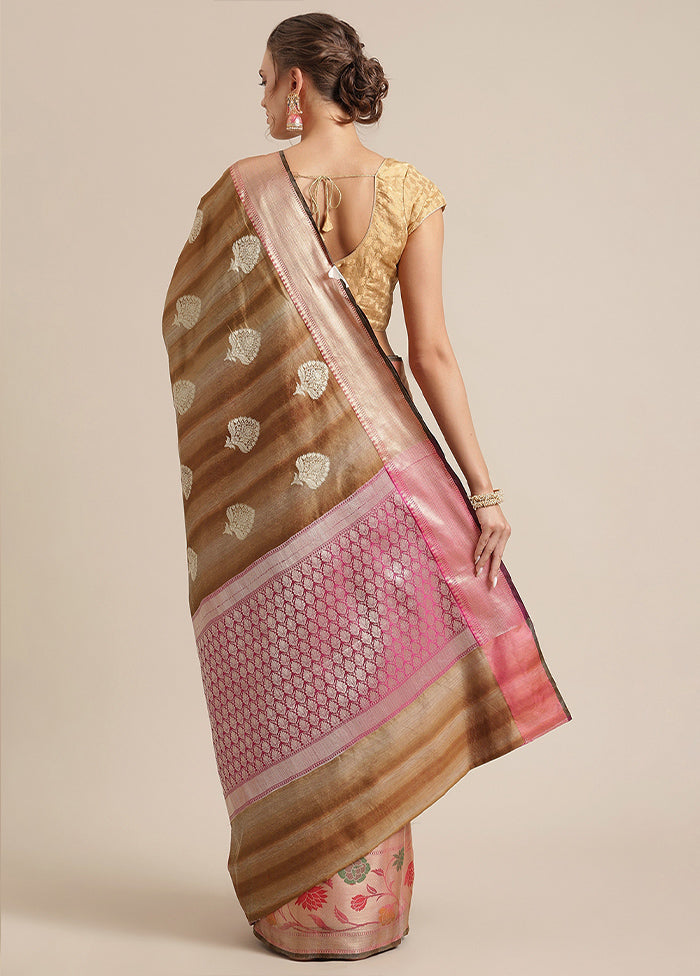 Brown Silk Zari Saree Without Blouse Piece - Indian Silk House Agencies