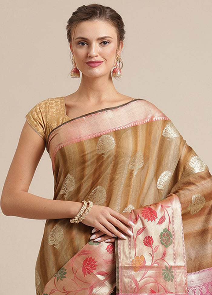 Brown Silk Zari Saree Without Blouse Piece - Indian Silk House Agencies