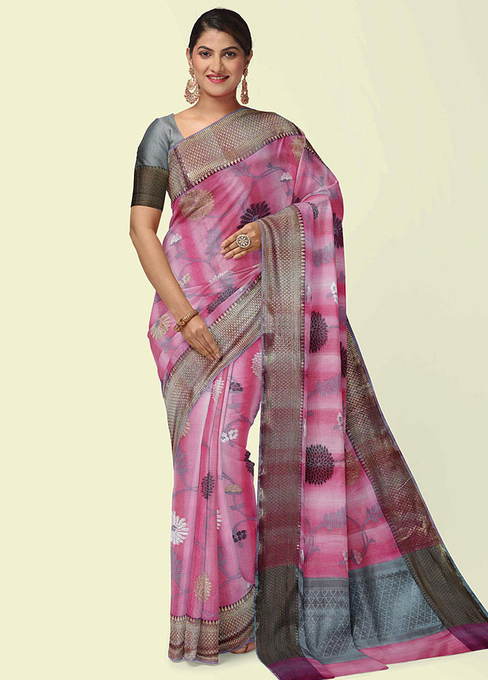 Pink Silk Zari Saree Without Blouse Piece - Indian Silk House Agencies