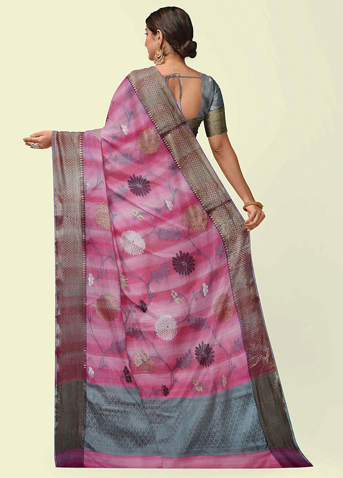 Pink Silk Zari Saree Without Blouse Piece - Indian Silk House Agencies