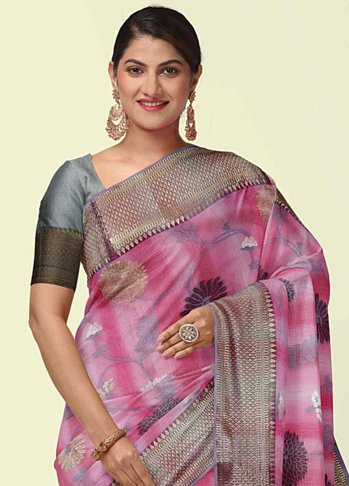 Pink Silk Zari Saree Without Blouse Piece - Indian Silk House Agencies