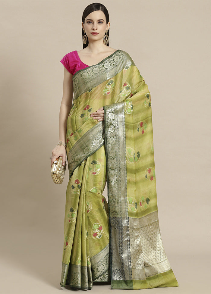 Green Silk Zari Saree Without Blouse Piece - Indian Silk House Agencies