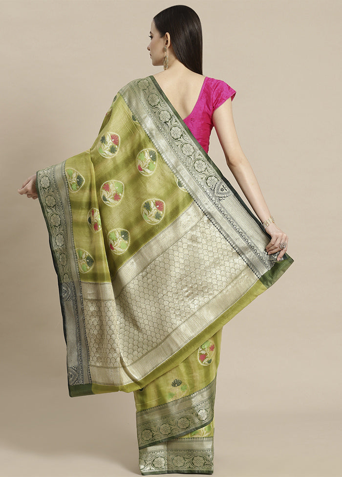 Green Silk Zari Saree Without Blouse Piece - Indian Silk House Agencies