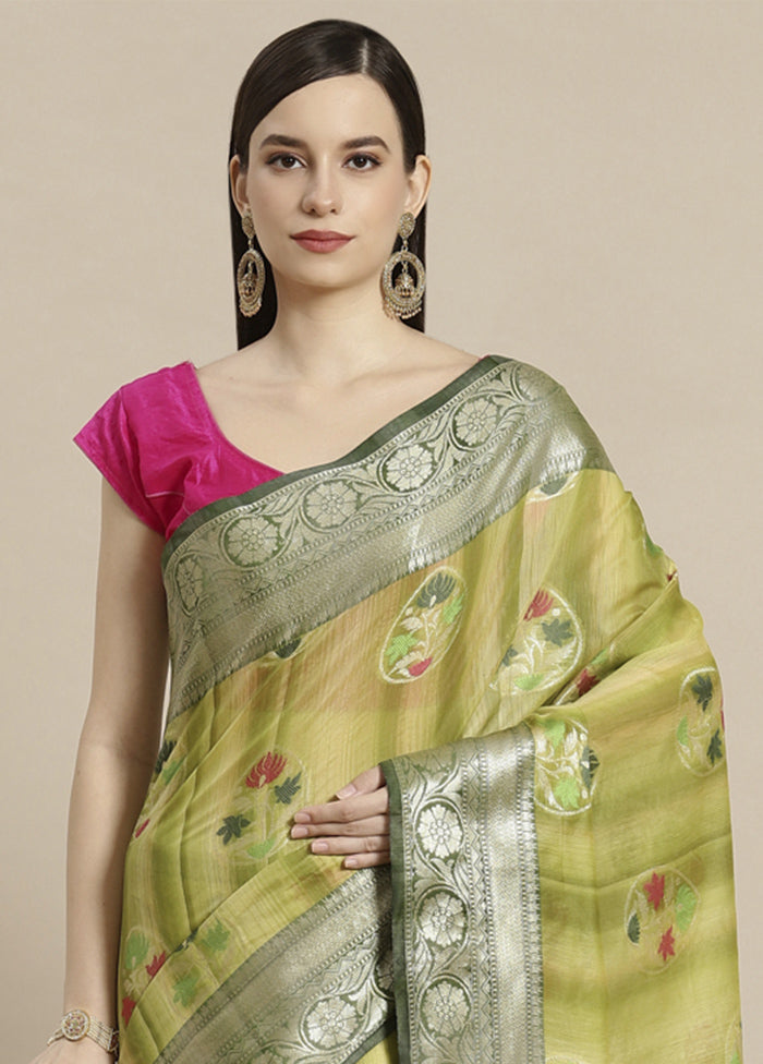 Green Silk Zari Saree Without Blouse Piece - Indian Silk House Agencies