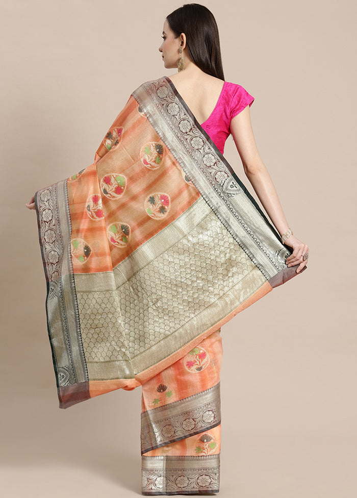 Peach Silk Zari Saree Without Blouse Piece - Indian Silk House Agencies