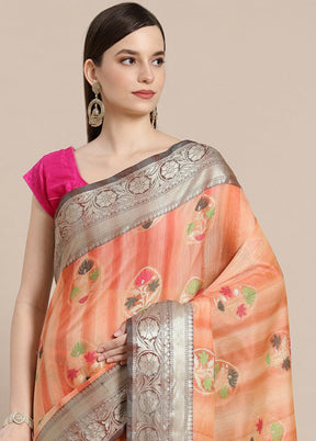 Peach Silk Zari Saree Without Blouse Piece - Indian Silk House Agencies