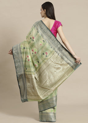 Sea Green Matka Silk Zari Saree Without Blouse Piece - Indian Silk House Agencies