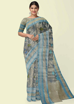 Grey Silk Zari Saree Without Blouse Piece - Indian Silk House Agencies