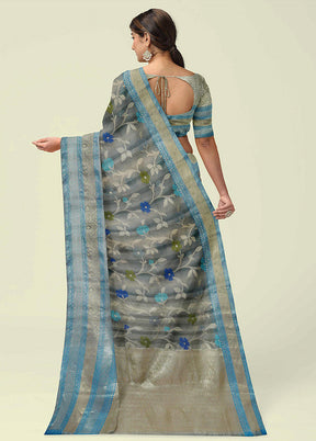 Grey Silk Zari Saree Without Blouse Piece - Indian Silk House Agencies