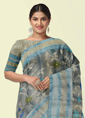 Grey Silk Zari Saree Without Blouse Piece - Indian Silk House Agencies