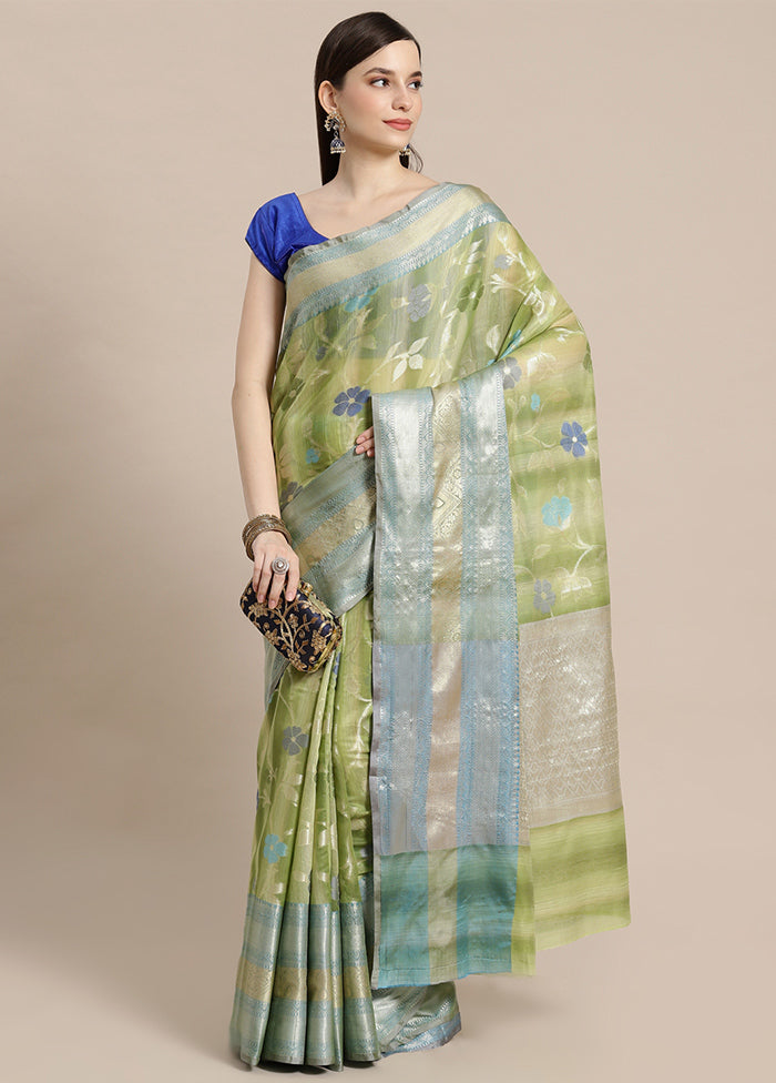 Green Silk Zari Saree Without Blouse Piece - Indian Silk House Agencies