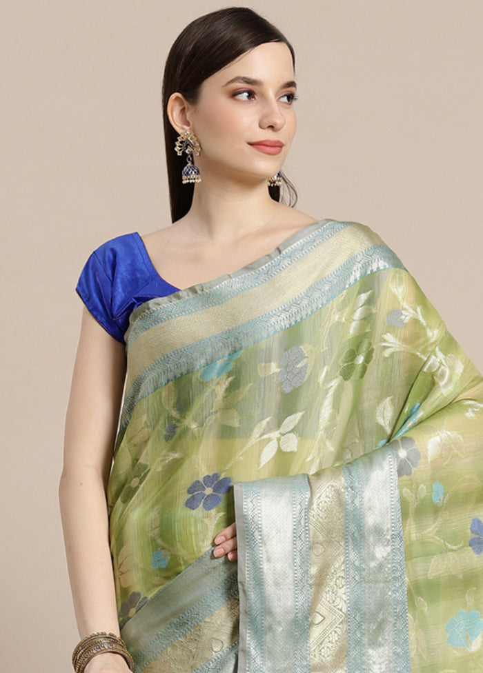 Green Silk Zari Saree Without Blouse Piece - Indian Silk House Agencies