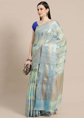 Turquoise Matka Silk Zari Saree Without Blouse Piece