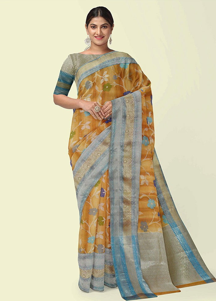 Brown Silk Zari Saree Without Blouse Piece - Indian Silk House Agencies