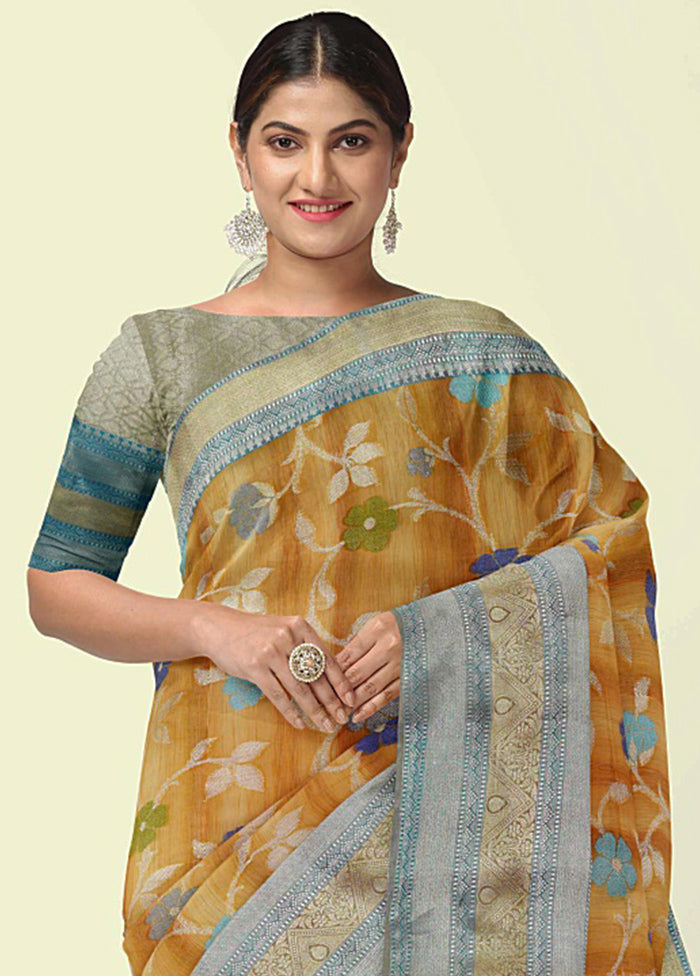 Brown Silk Zari Saree Without Blouse Piece - Indian Silk House Agencies