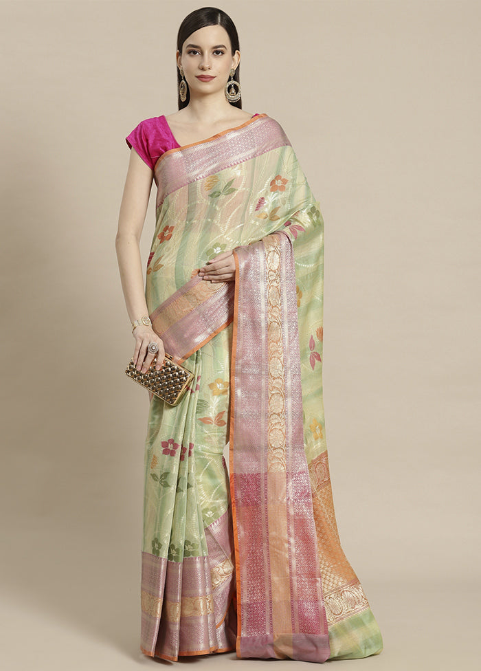 Green Silk Zari Saree Without Blouse Piece - Indian Silk House Agencies