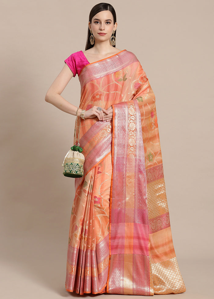 Peach Silk Zari Saree Without Blouse Piece - Indian Silk House Agencies