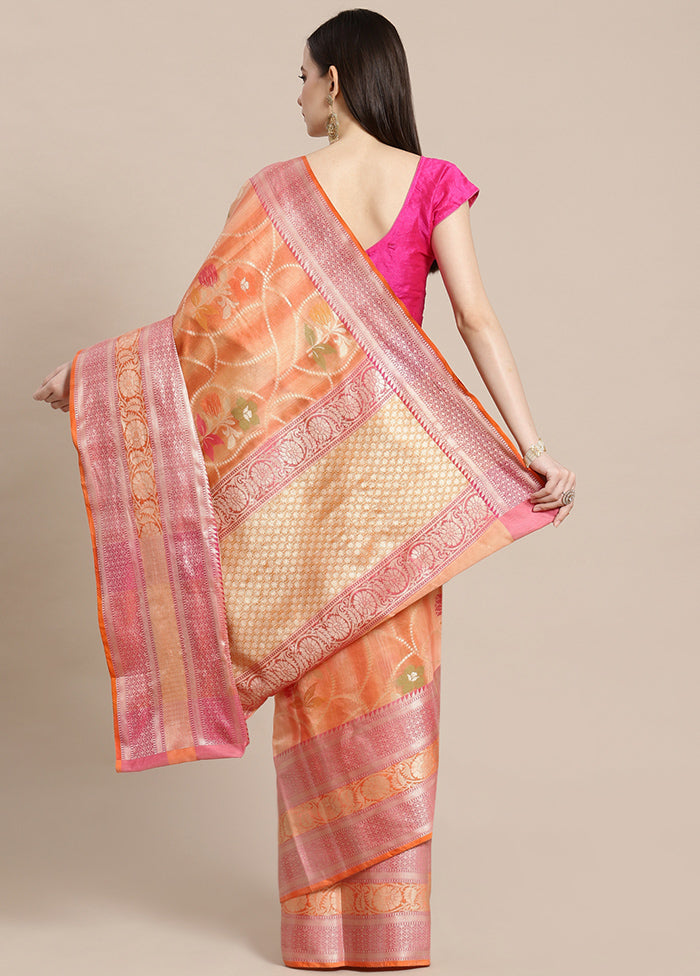 Peach Silk Zari Saree Without Blouse Piece - Indian Silk House Agencies