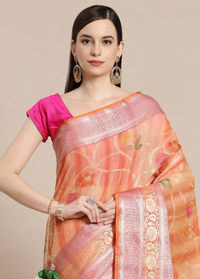 Peach Silk Zari Saree Without Blouse Piece - Indian Silk House Agencies