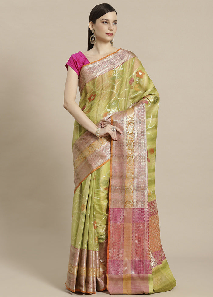 Green Silk Zari Saree Without Blouse Piece - Indian Silk House Agencies