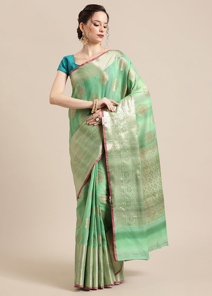 Green Silk Zari Saree Without Blouse Piece - Indian Silk House Agencies