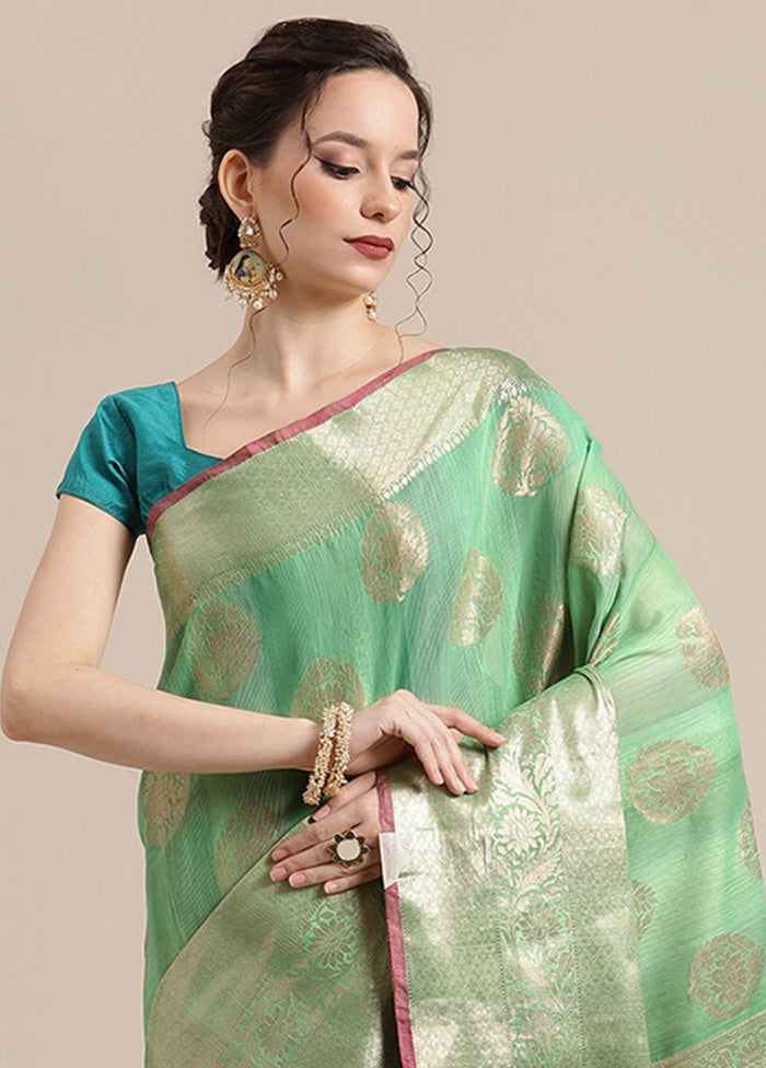 Green Silk Zari Saree Without Blouse Piece - Indian Silk House Agencies