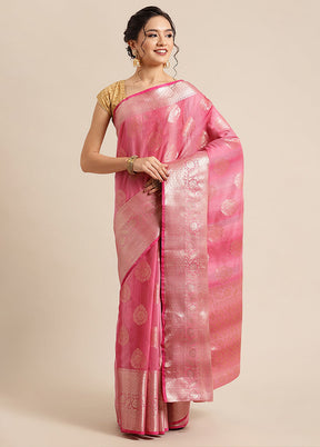Pink Matka Silk Zari Saree Without Blouse Piece