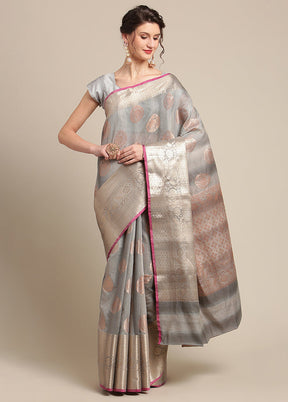 Grey Silk Zari Saree Without Blouse Piece - Indian Silk House Agencies