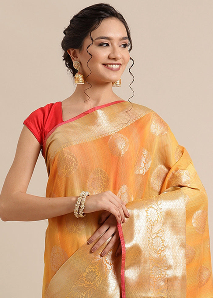 Gold Silk Zari Saree Without Blouse Piece - Indian Silk House Agencies