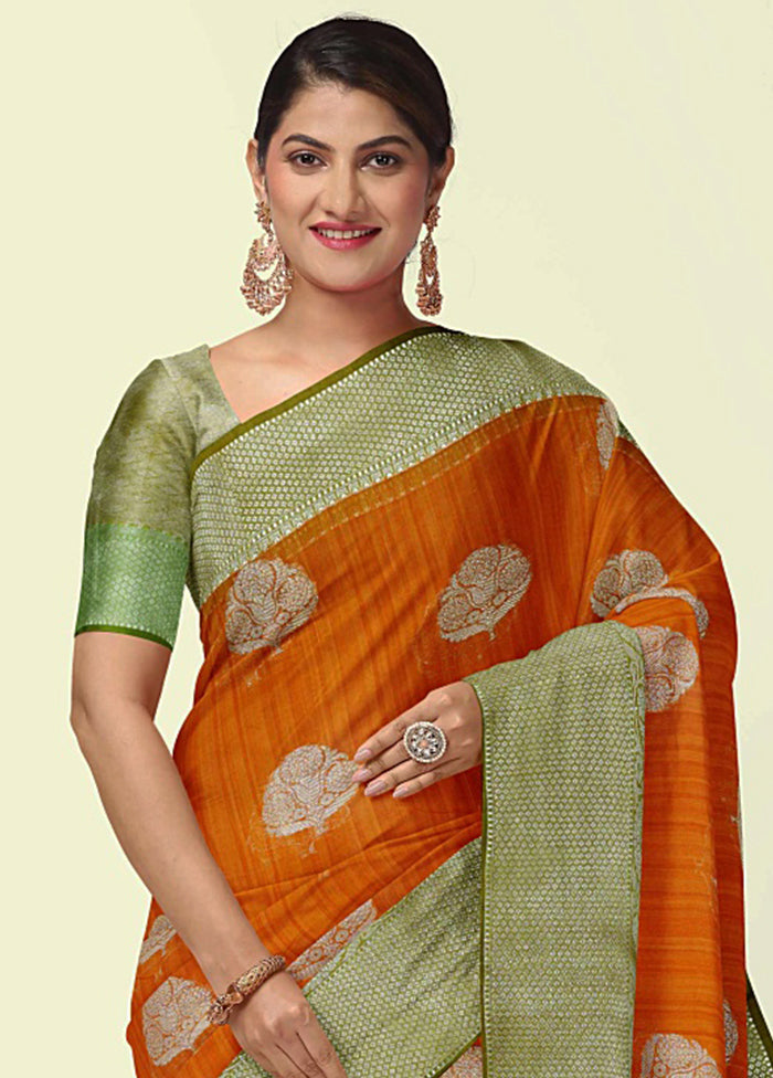 Orange Silk Zari Saree Without Blouse Piece - Indian Silk House Agencies