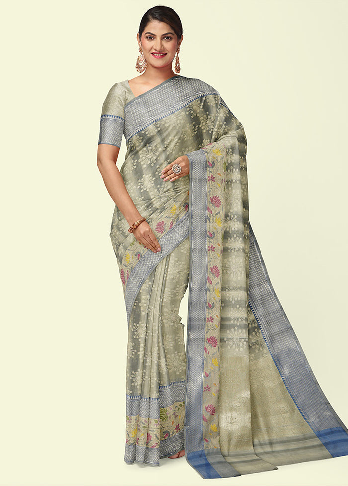 Grey Silk Zari Saree Without Blouse Piece - Indian Silk House Agencies