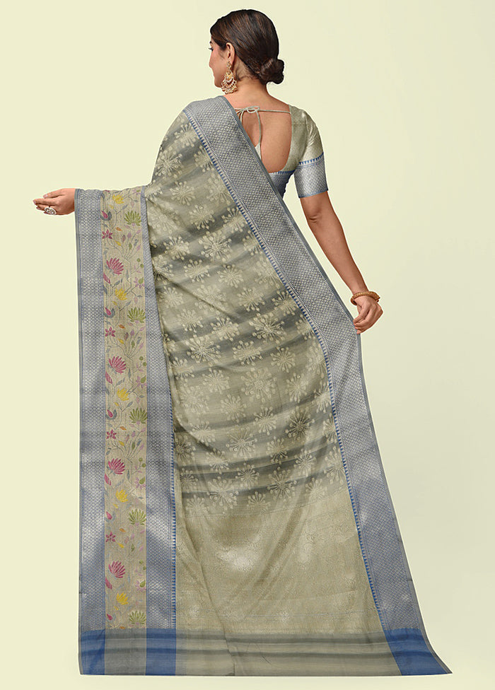 Grey Silk Zari Saree Without Blouse Piece - Indian Silk House Agencies