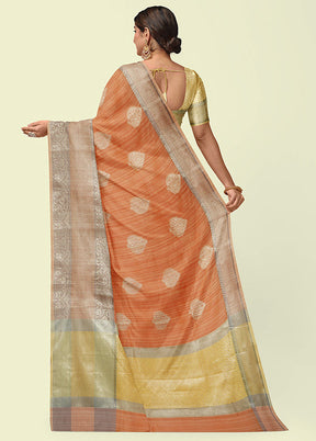 Rust Peach Matka Silk Zari Saree Without Blouse Piece - Indian Silk House Agencies