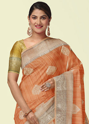 Rust Peach Matka Silk Zari Saree Without Blouse Piece - Indian Silk House Agencies