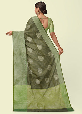 Rust Green Matka Silk Zari Saree Without Blouse Piece