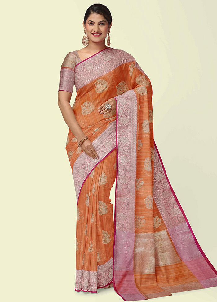 Peach Silk Zari Saree Without Blouse Piece - Indian Silk House Agencies