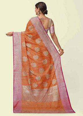 Peach Silk Zari Saree Without Blouse Piece - Indian Silk House Agencies