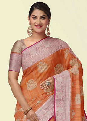 Peach Silk Zari Saree Without Blouse Piece - Indian Silk House Agencies