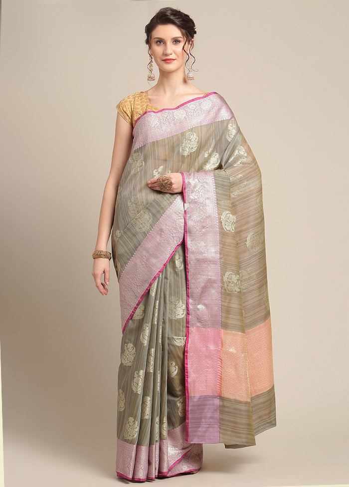 Grey Silk Zari Saree Without Blouse Piece - Indian Silk House Agencies