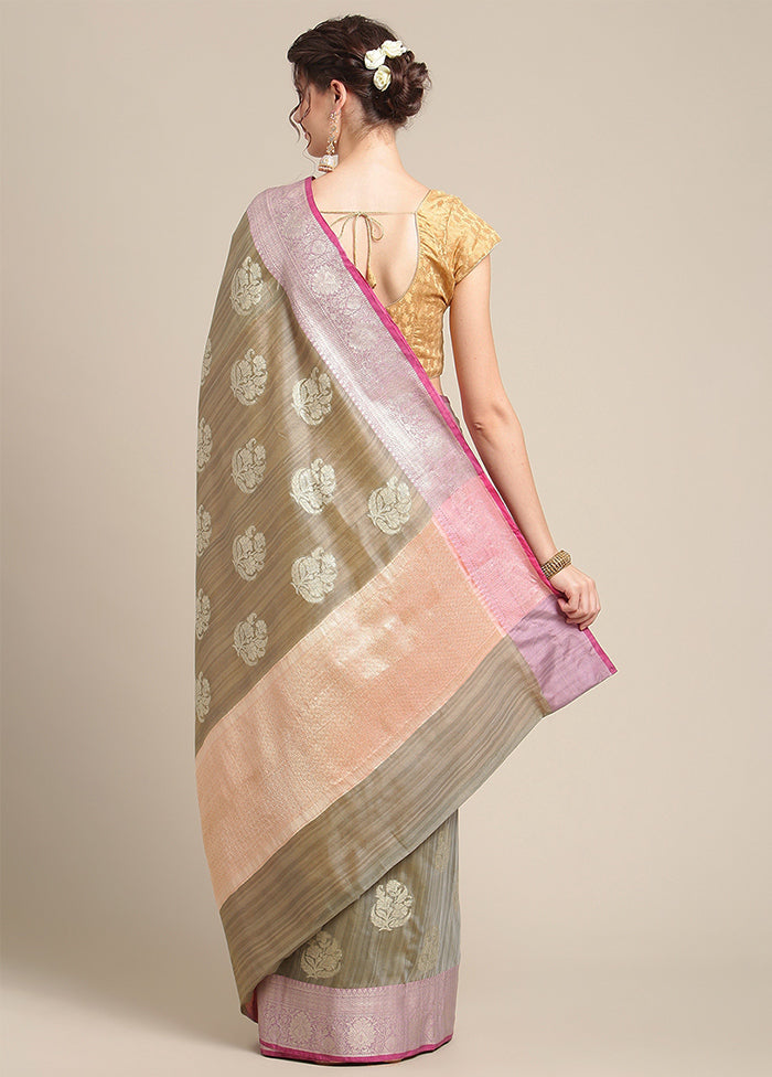 Grey Silk Zari Saree Without Blouse Piece - Indian Silk House Agencies