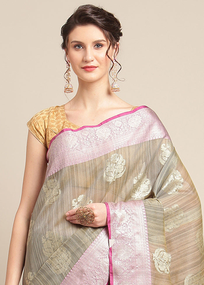 Grey Silk Zari Saree Without Blouse Piece - Indian Silk House Agencies