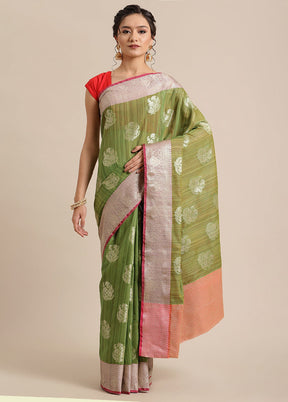 Green Silk Zari Saree Without Blouse Piece - Indian Silk House Agencies