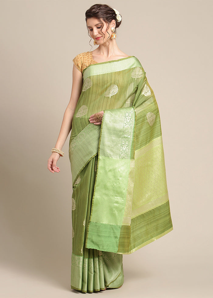 Green Silk Zari Saree Without Blouse Piece - Indian Silk House Agencies