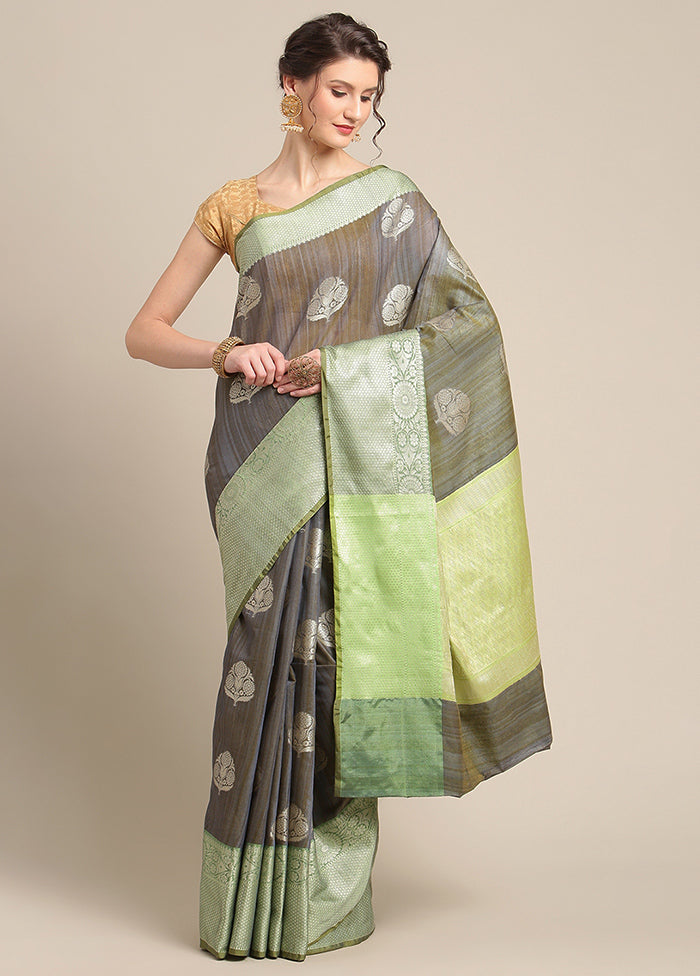 Grey Silk Zari Saree Without Blouse Piece - Indian Silk House Agencies