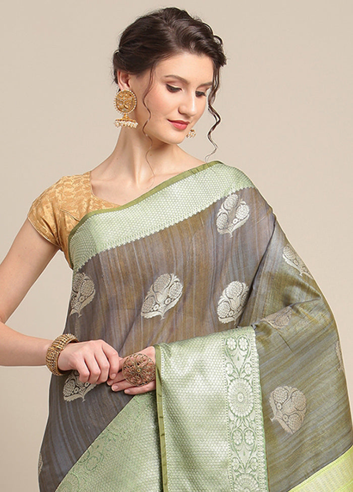 Grey Silk Zari Saree Without Blouse Piece - Indian Silk House Agencies