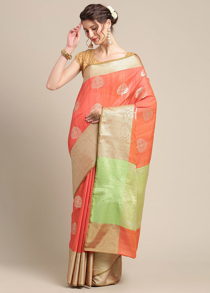 Rust Silk Zari Saree Without Blouse Piece - Indian Silk House Agencies