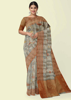 Grey Silk Zari Saree Without Blouse Piece - Indian Silk House Agencies