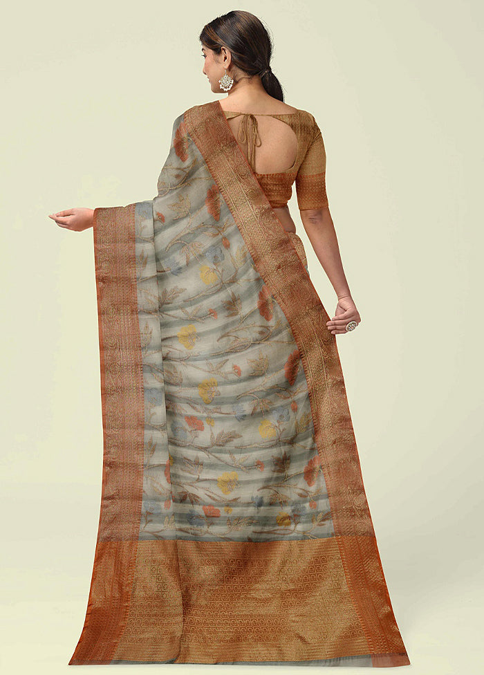 Grey Silk Zari Saree Without Blouse Piece - Indian Silk House Agencies