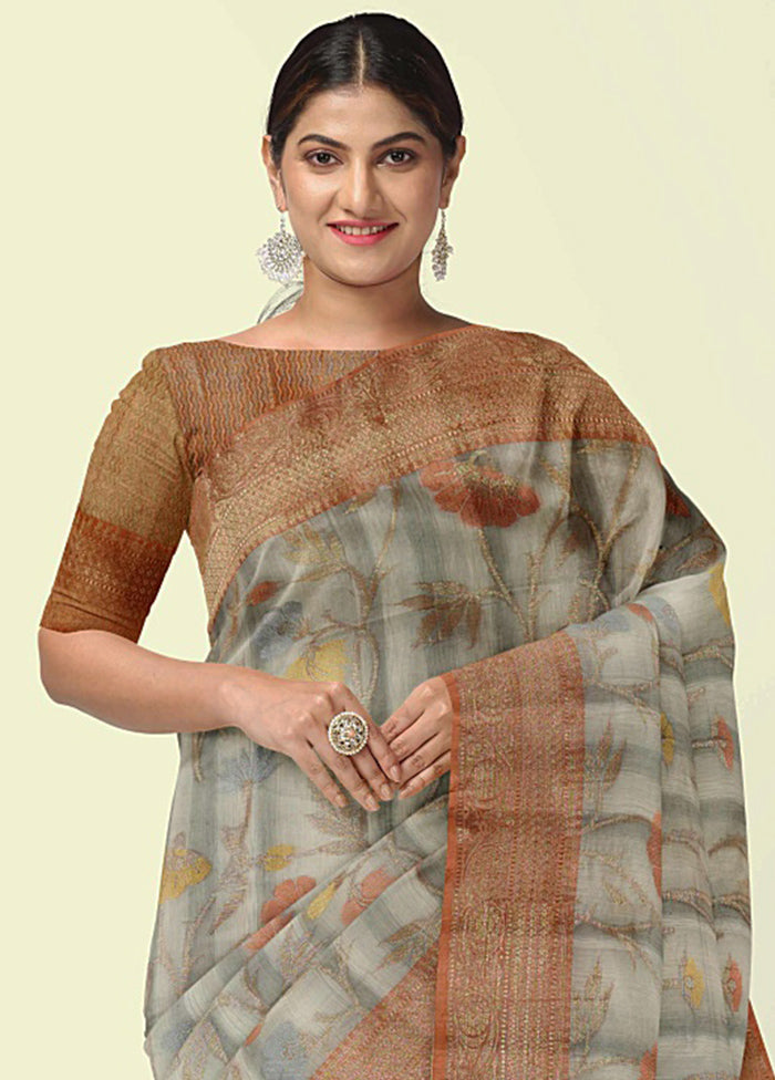 Grey Silk Zari Saree Without Blouse Piece - Indian Silk House Agencies