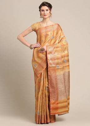 Brown Silk Zari Saree Without Blouse Piece - Indian Silk House Agencies